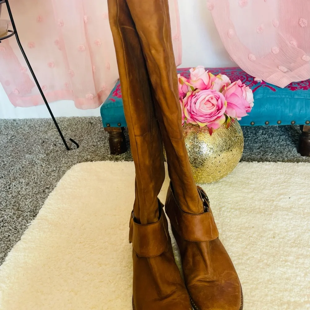 Steve Madden Women’s COGNAC BANKKER LEATHER KNEE HIGH RIDING BOOTS